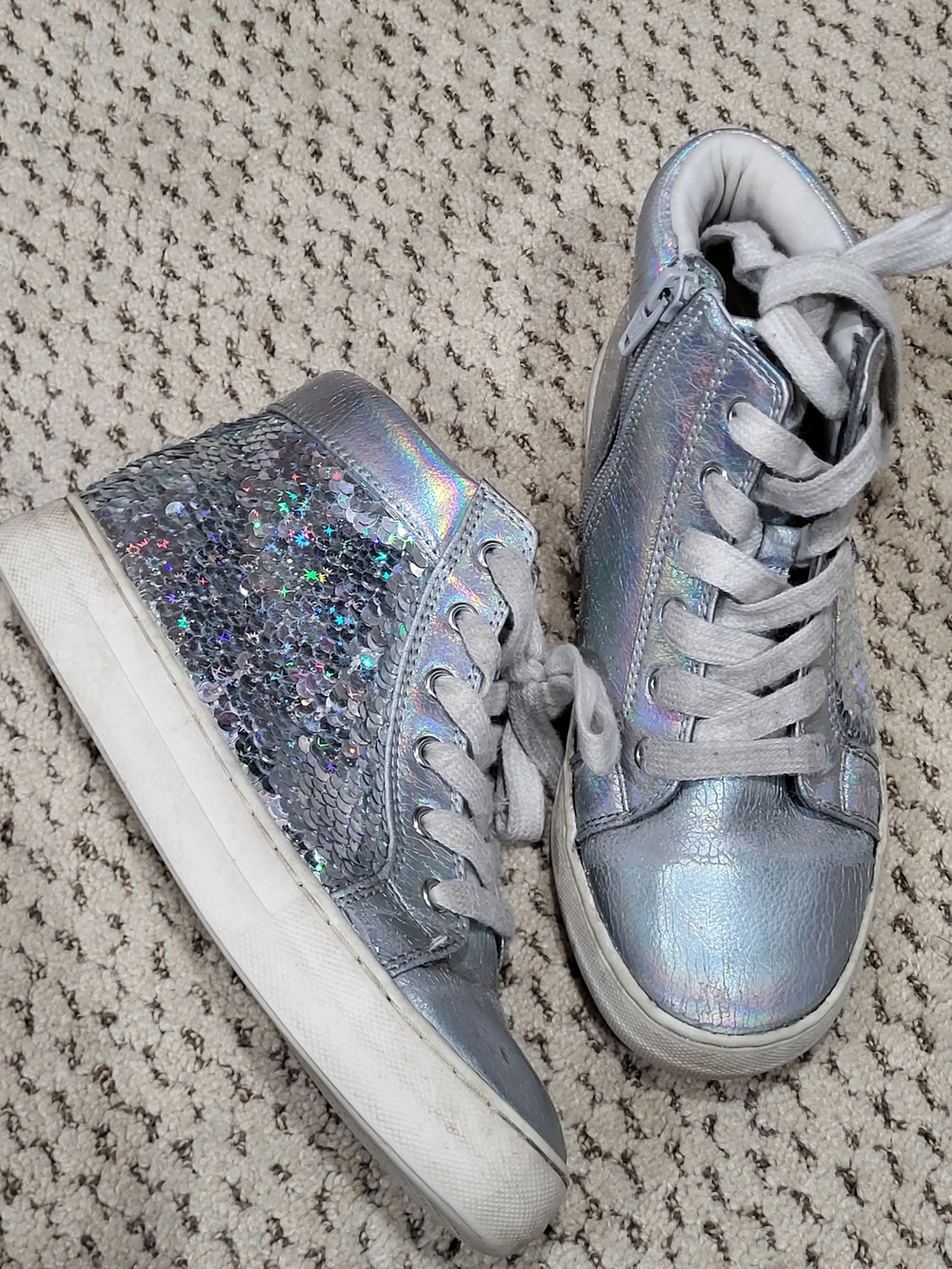 Cat & Jack Silver Holographic High-Top Sneakers with Sequins